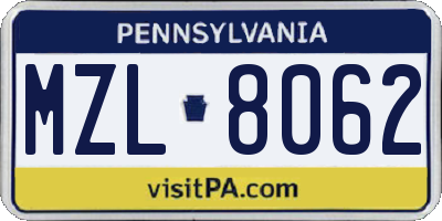PA license plate MZL8062