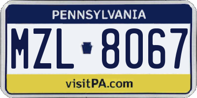 PA license plate MZL8067