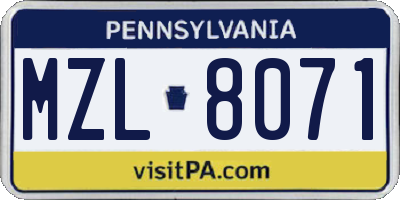 PA license plate MZL8071