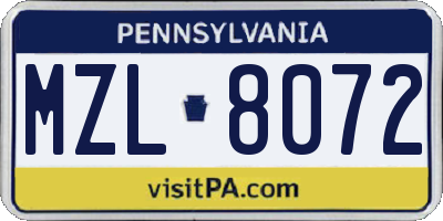 PA license plate MZL8072