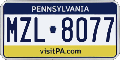 PA license plate MZL8077