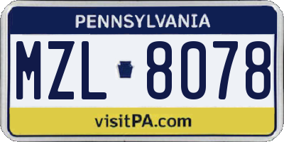 PA license plate MZL8078