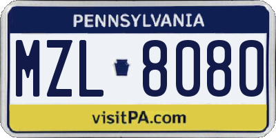 PA license plate MZL8080