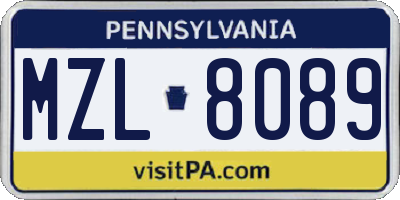 PA license plate MZL8089