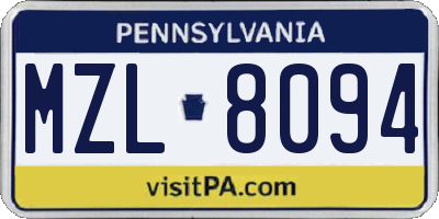 PA license plate MZL8094