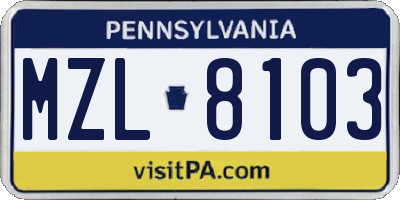 PA license plate MZL8103