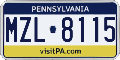 PA license plate MZL8115