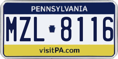 PA license plate MZL8116