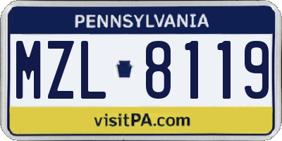 PA license plate MZL8119