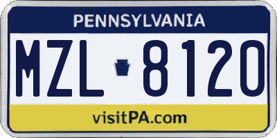 PA license plate MZL8120
