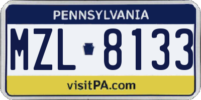 PA license plate MZL8133