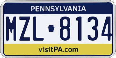 PA license plate MZL8134