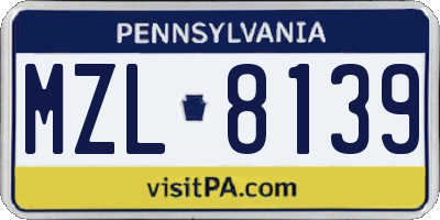 PA license plate MZL8139