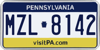 PA license plate MZL8142