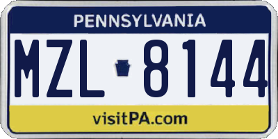 PA license plate MZL8144