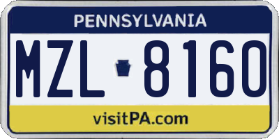 PA license plate MZL8160
