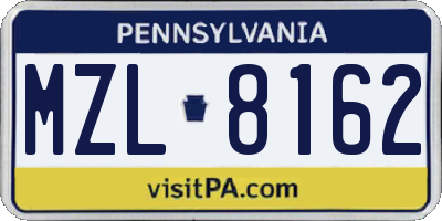 PA license plate MZL8162