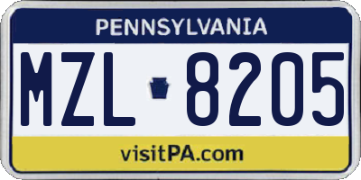 PA license plate MZL8205
