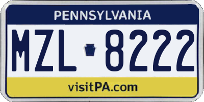 PA license plate MZL8222