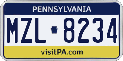 PA license plate MZL8234