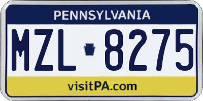 PA license plate MZL8275