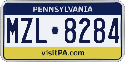PA license plate MZL8284