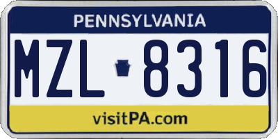 PA license plate MZL8316