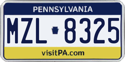 PA license plate MZL8325