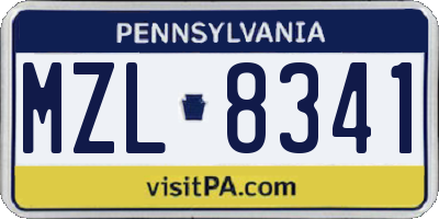 PA license plate MZL8341
