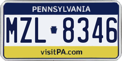 PA license plate MZL8346