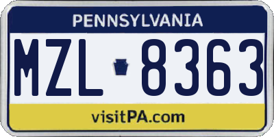 PA license plate MZL8363