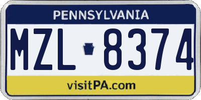 PA license plate MZL8374