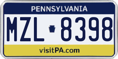 PA license plate MZL8398