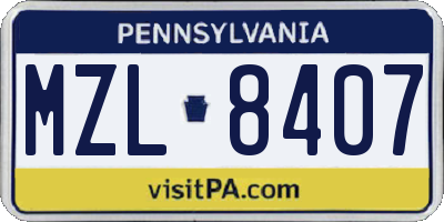PA license plate MZL8407