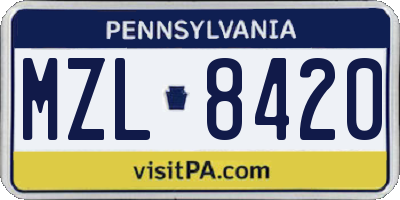 PA license plate MZL8420