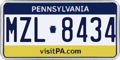 PA license plate MZL8434