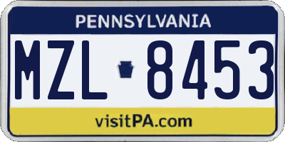 PA license plate MZL8453