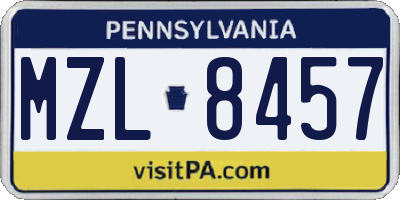 PA license plate MZL8457