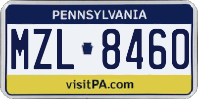 PA license plate MZL8460