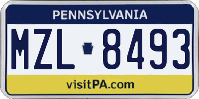 PA license plate MZL8493
