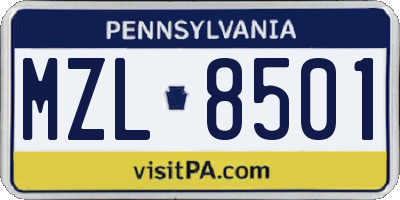 PA license plate MZL8501