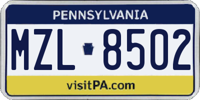 PA license plate MZL8502
