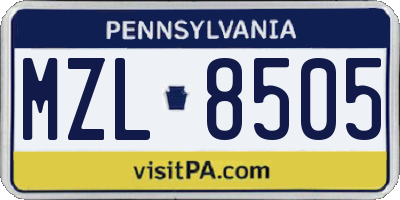 PA license plate MZL8505