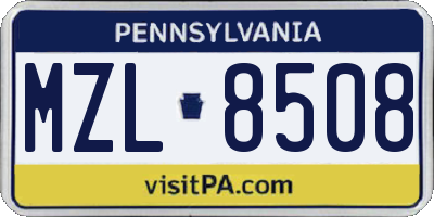 PA license plate MZL8508