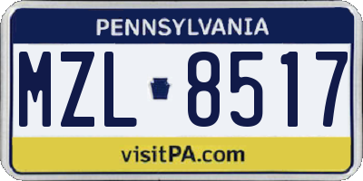 PA license plate MZL8517