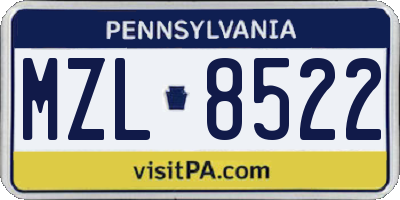 PA license plate MZL8522