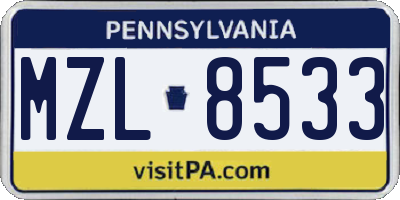 PA license plate MZL8533