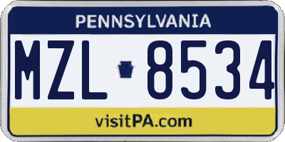 PA license plate MZL8534