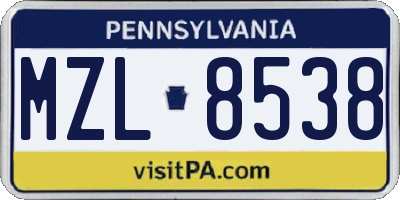 PA license plate MZL8538