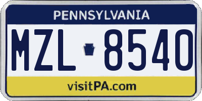PA license plate MZL8540